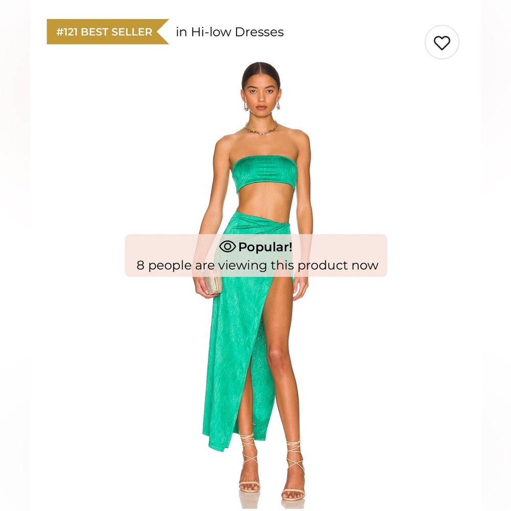 superdown Emerald Green Strapless High-Slit Two-Piece Dress